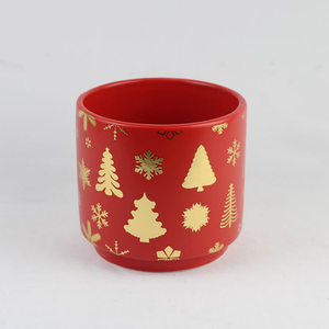 Red & Gold Christmas Ceramic Planter – Festive Holiday Tree Design