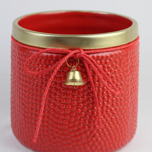 Red & Green Bell Christmas Ceramic Planter – Festive Textured Design