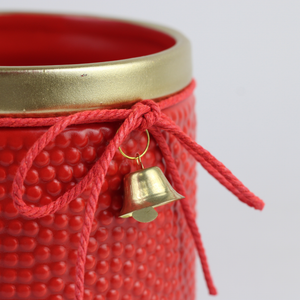 Red & Green Bell Christmas Ceramic Planter – Festive Textured Design