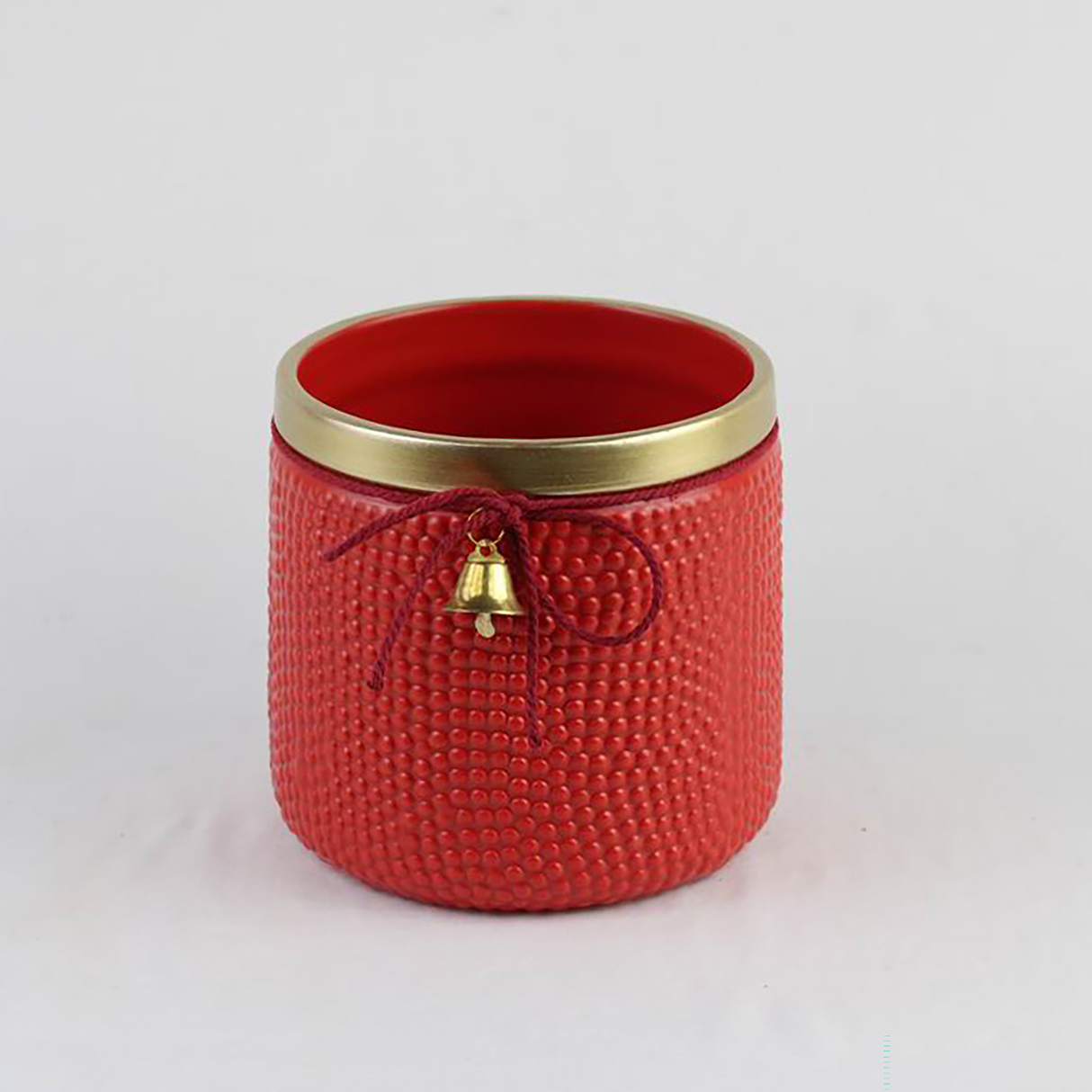 Red & Green Bell Christmas Ceramic Planter – Festive Textured Design