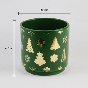 Red & Gold Christmas Ceramic Planter – Festive Holiday Tree Design