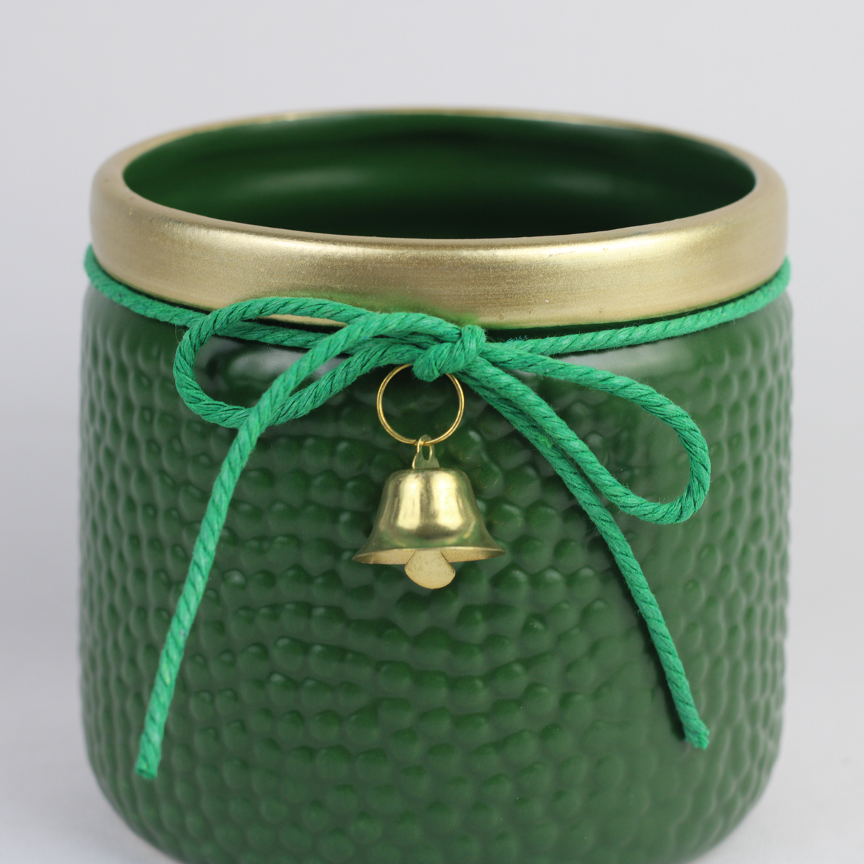Red & Green Bell Christmas Ceramic Planter – Festive Textured Design