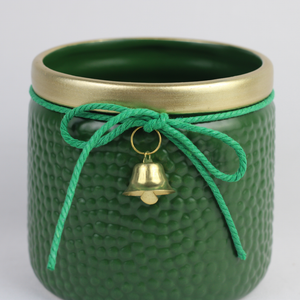 Red & Green Bell Christmas Ceramic Planter – Festive Textured Design