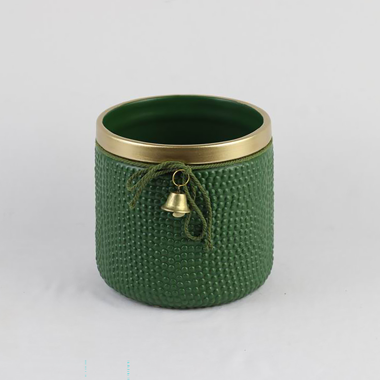 Red & Green Bell Christmas Ceramic Planter – Festive Textured Design
