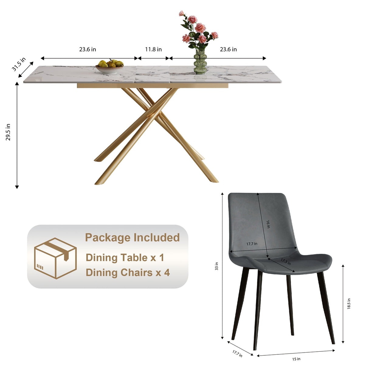 Modern Expandable Dining Table With Retractable Leaf With Chairs
