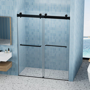 56 to 60 in. W x 76 in. H Double Sliding Frameless Soft-Close Shower Door with Premium 3/8 Inch (10mm) Thick Tampered Glass and Easy-cleaning Coating, Matte