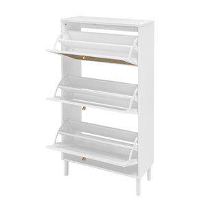 Modern Rattan 3 Door Shoe Rack Cabinet for Entryway
