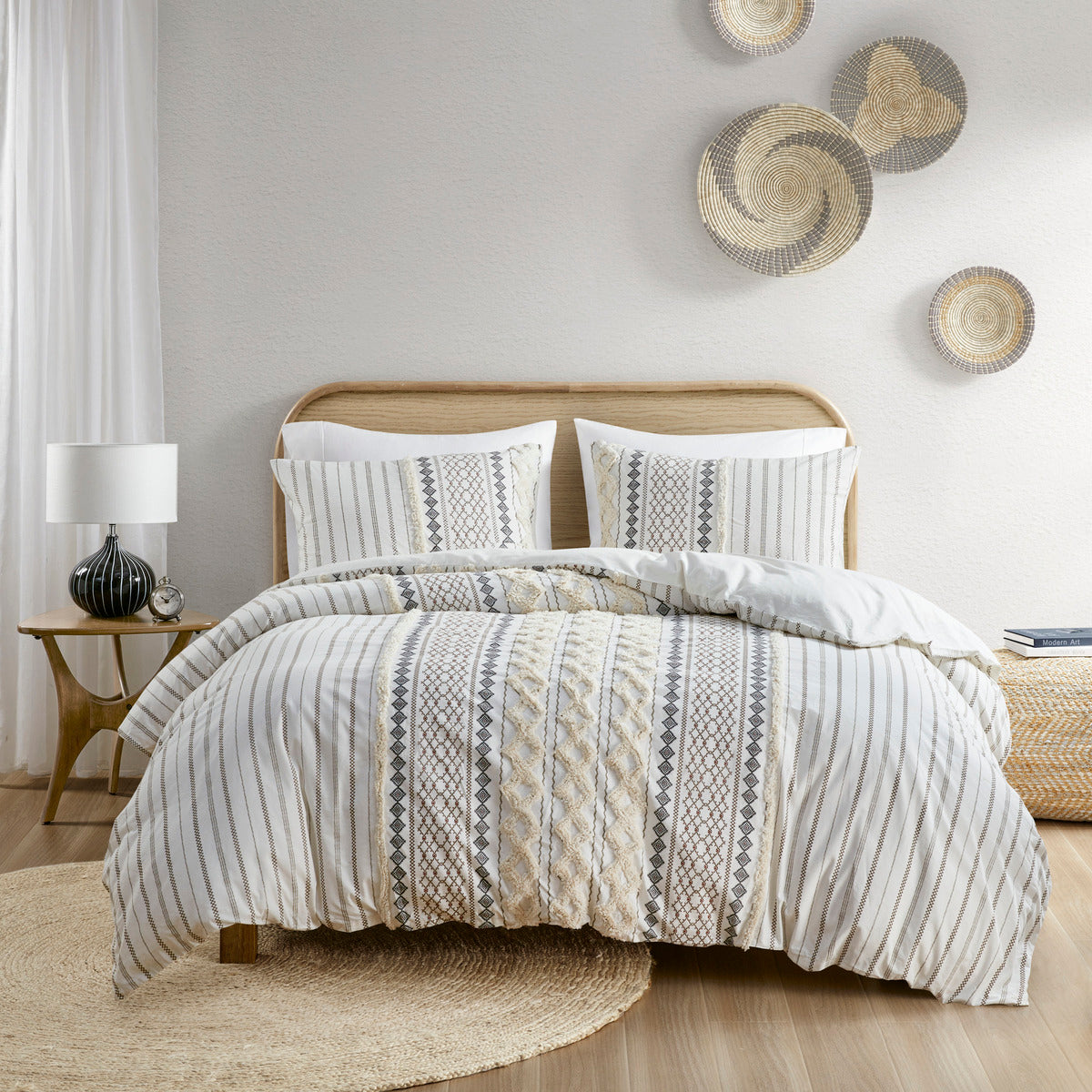 Full/Queen Cotton Printed Duvet Cover Set with Chenille