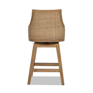 Bahama 26' Cane Rattan High-Back Swivel Counter Stool with Recessed Arms, Taupe Beige Textured Weave