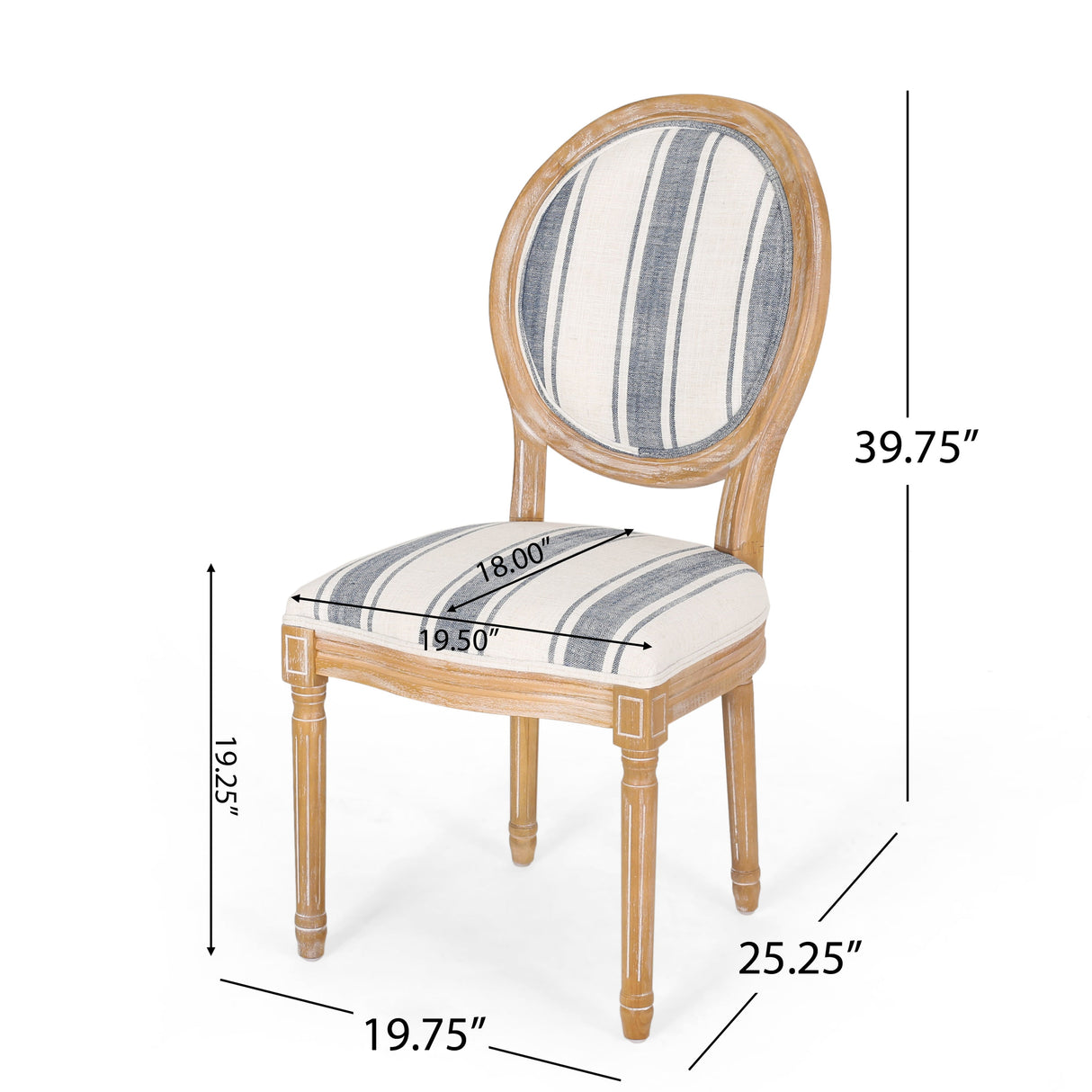 French Country-Inspired KD Dining Chair with Iconic Round Backrest in Blue Fabric