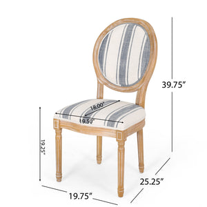 French Country-Inspired KD Dining Chair with Iconic Round Backrest in Blue Fabric
