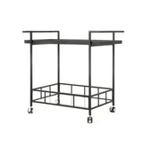 Tempered Glass and Iron Bar Cart w Wheels