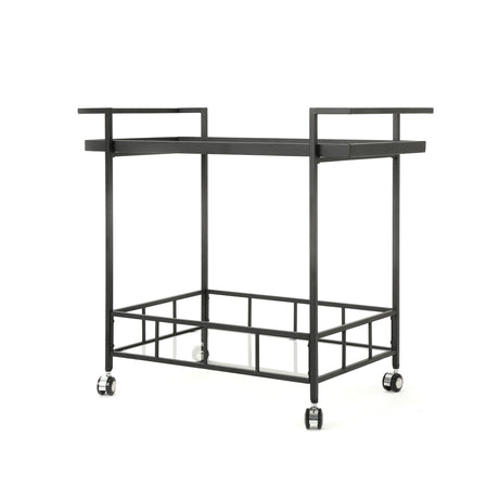Tempered Glass and Iron Bar Cart – Sleek Black Modern Serving Trolley for Entertaining