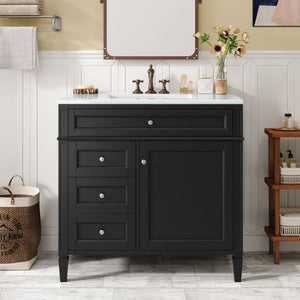 36" Bathroom Vanity with Ceramic Sink and Storage Drawers - Multiple Colors