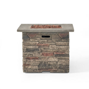 Classic Design Square Fire Pit with Top and 40,000 BTU Heat Output - Stone Gray