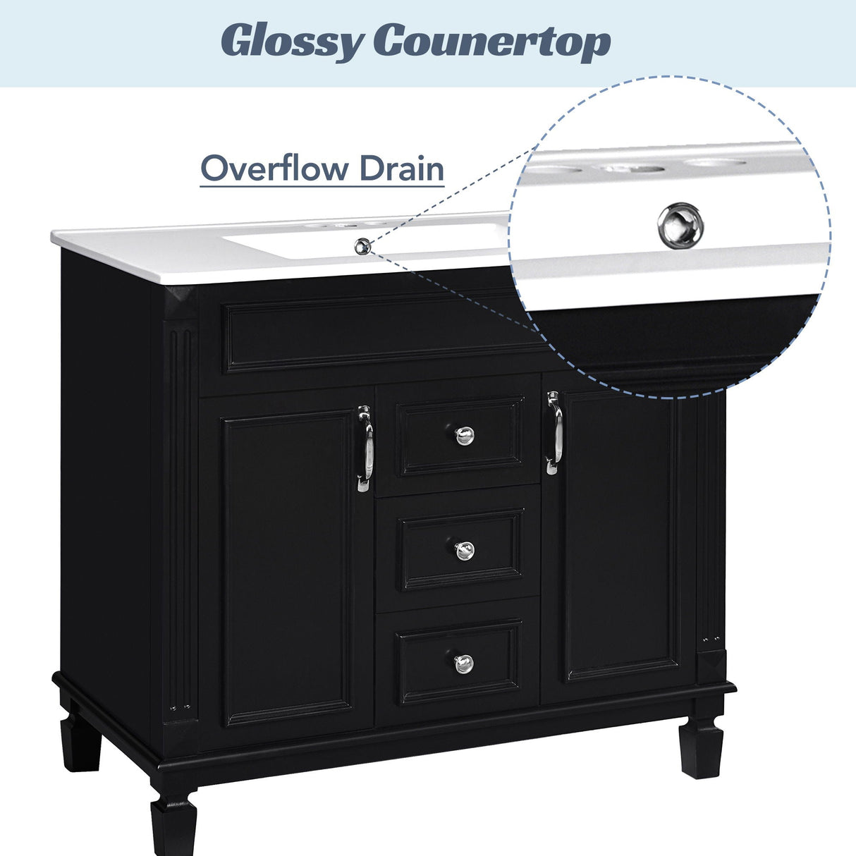 Bathroom Vanity With Top Sink, Mirror Cabinet, 2 Soft Closing Doors & 2 Drawers