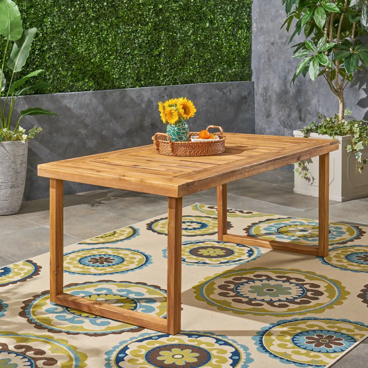 Outdoor Acacia Wood Dining Table, Sandblast Finish