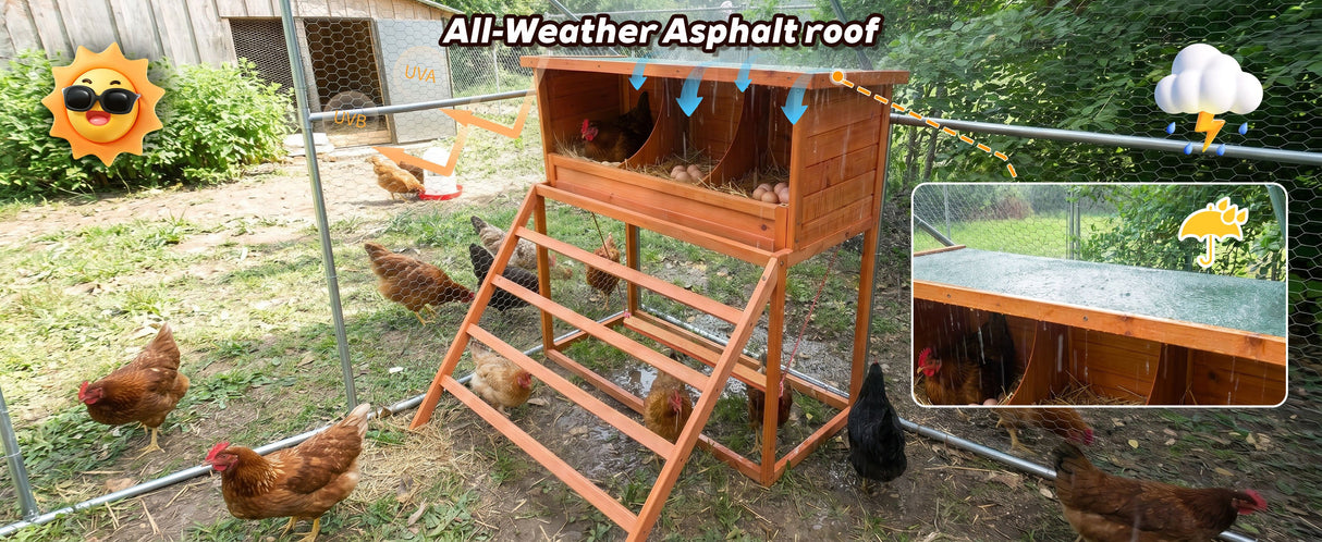 3-in-1 Nesting Boxes for Chickens with Perch and Swing