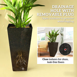 Set of 3 Tall Flower Pots with Marble Look Finish