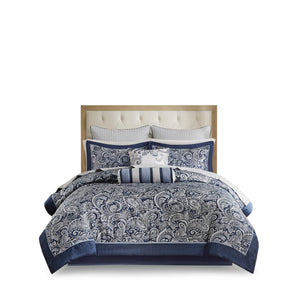12 Piece Comforter Set with Cotton Bed Sheets Navy King