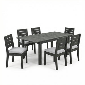 7-Piece Outdoor Dining Set with Extendable Acacia Wood Table