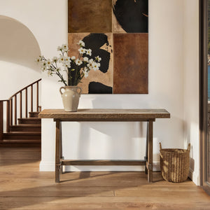 Hawthorne 60' Solid Reclaimed Elm Trestle Console Table, Heritage Medium-Dark Brown