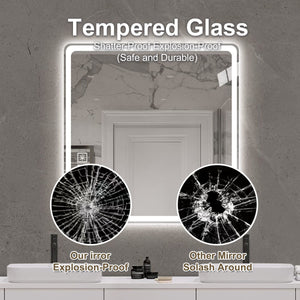 LED Bathroom Mirror, Anti Explosion Glass, Rust Resistant, Anti Fog, Tri Color