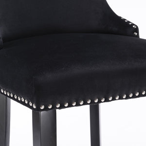 Contemporary Upholstered Wing-Back Barstools With Button Tufted Decoration And Wooden Legs, And Nailhead Trim, Leisure Style Bar Chairs, Bar Stools (Set of 2)