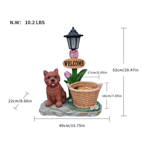 Sitting Puppy Solar Planter Outdoor Statue