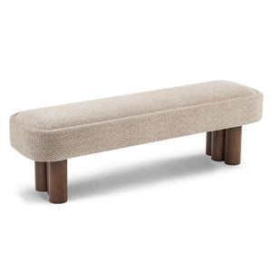 Indoor Upholstered Dining Bench - Khaki / Walnut