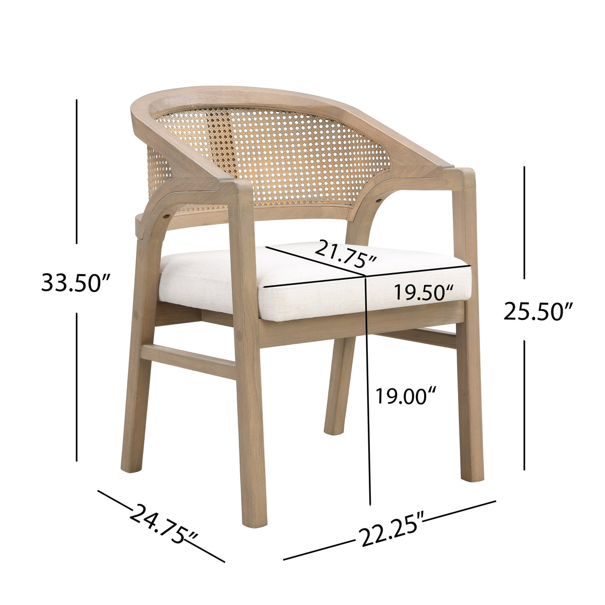 Wooden Frame Dining Chair with Rattan Back, Set of 2