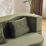 71-Inch Folding Sofa Bed in Green Plush Faux Fur