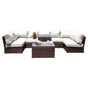 Comfortable Modern Patio Rattan Sectional Set With Cushions