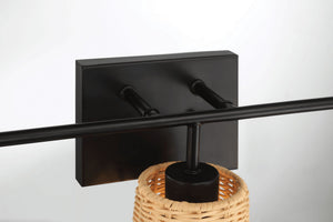 Moonlit - 3 Lights Wall Sconce With Shade, Bathroom Lighting Fixtures Over Mirror - Black / Rattan