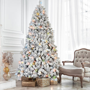 5FT Flocked Christmas Tree with 300 Colorful UL Lights
