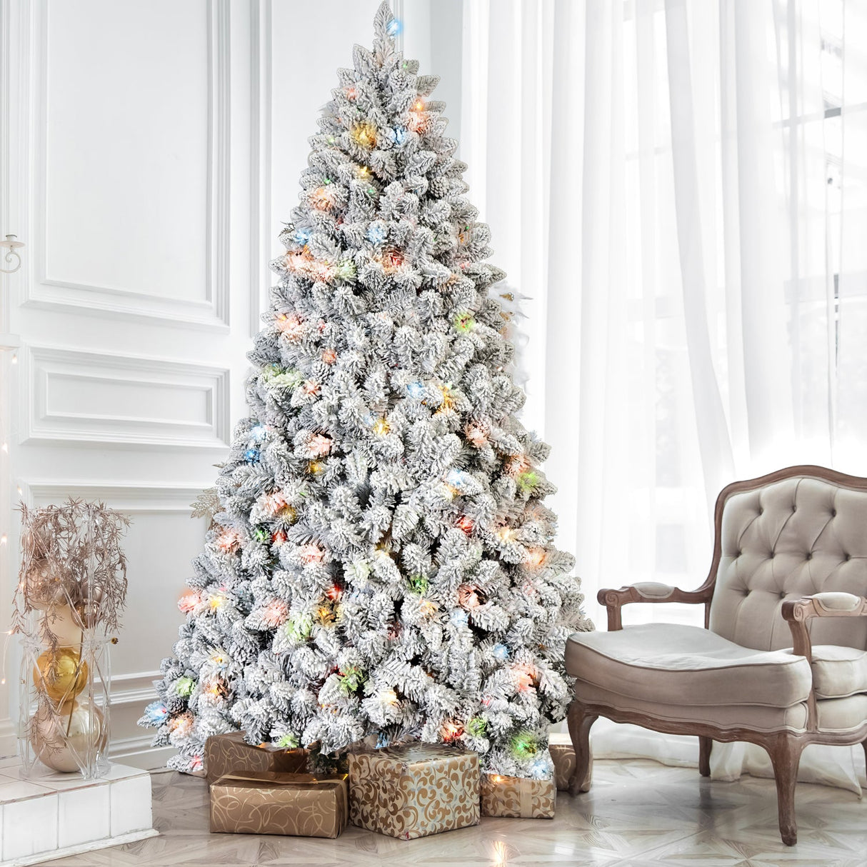 7FT Flocked Christmas Tree with 500 Colorful UL Lights