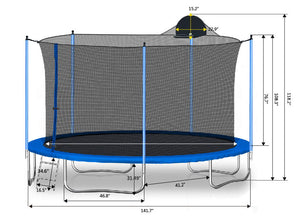 12Ft Trampoline with Basketball Hoop and Safety Net - Blue