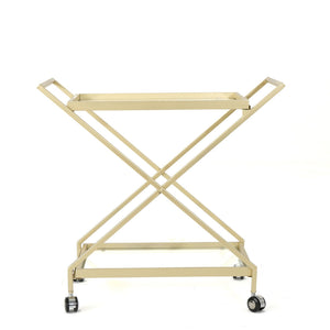 Sherianne Industrial Bar Cart with Tempered Glass Shelves and Swivel Wheels - Gold