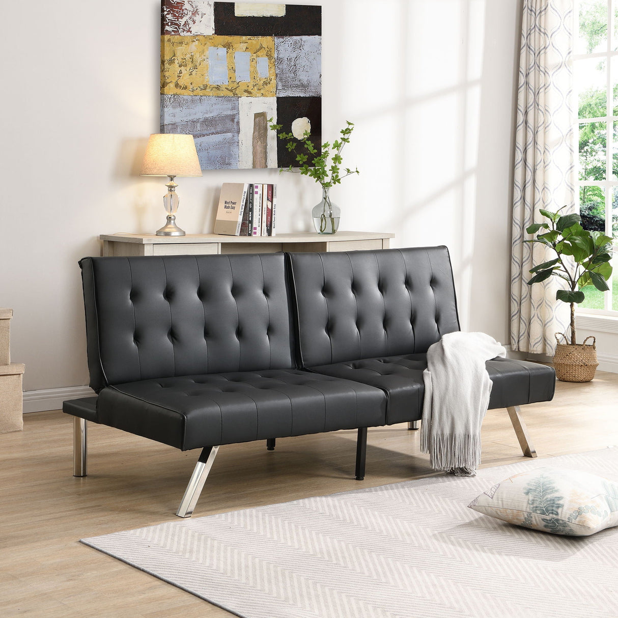 Contemporary Wood Frame Sofa Bed With Stainless Legs - Black