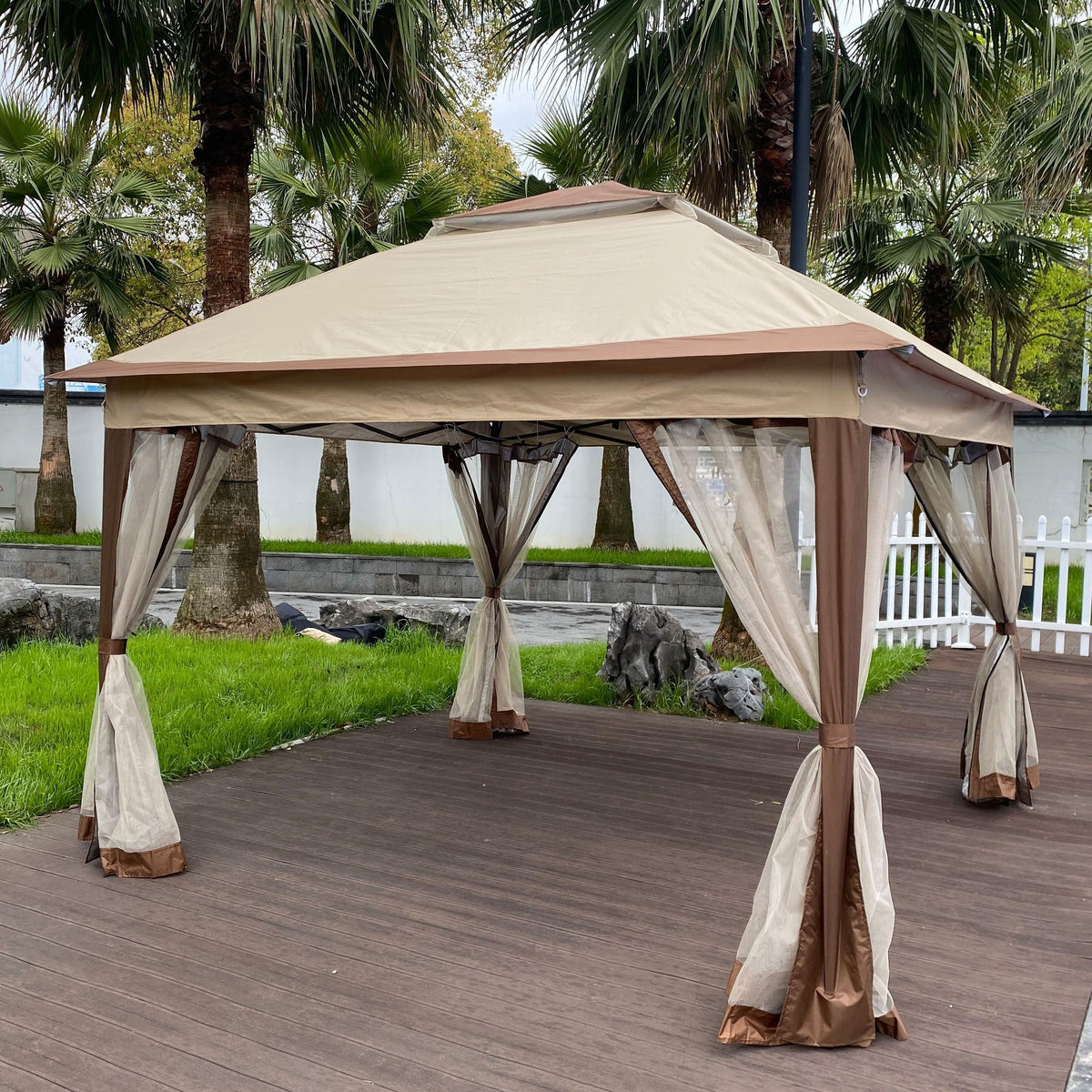 Outdoor Pop Up Gazebo Canopy With 2 Tier Soft Top And Removable Zipper Netting