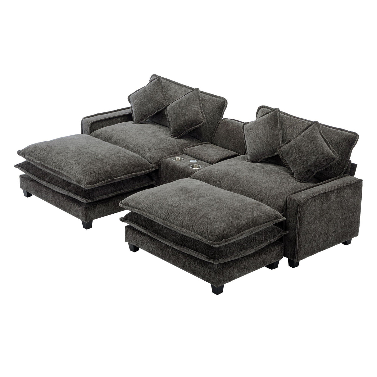Modern Sectional Sofa With Removable Ottomans, USB Ports