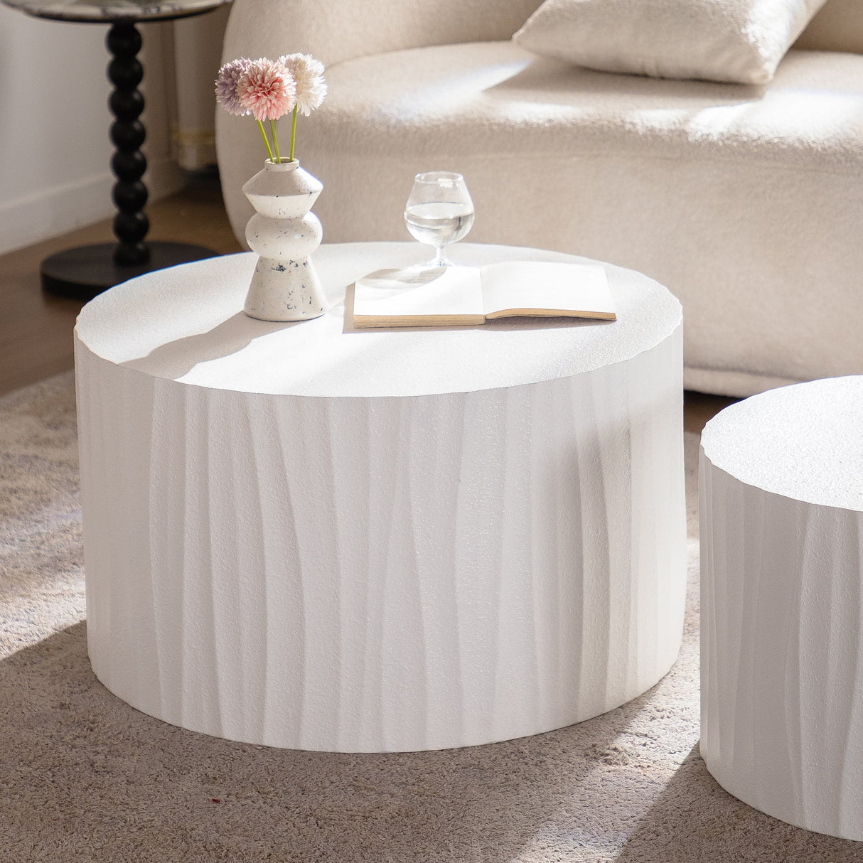 Nesting Coffee Table Set of 2 Round Wooden Tables