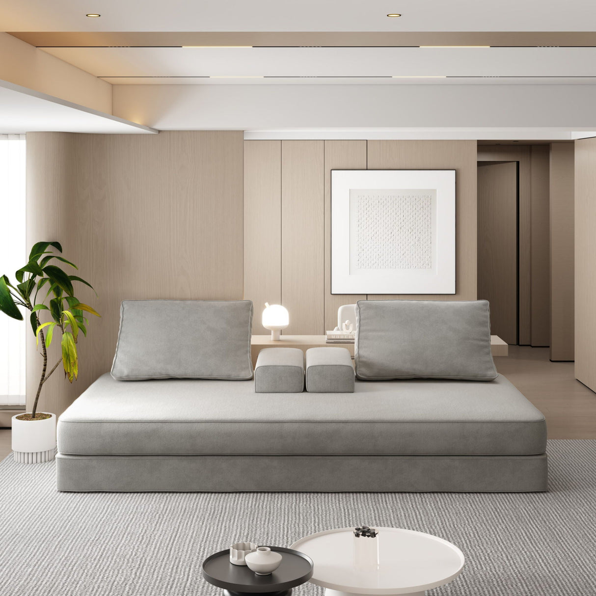 Multifunctional Convertible Sofa Bed With 2 Tumbler Backrests And 2 Pillows, Deep Seat Couch