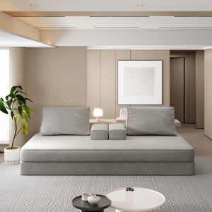 Multifunctional Convertible Sofa Bed With 2 Tumbler Backrests And 2 Pillows, Deep Seat Couch