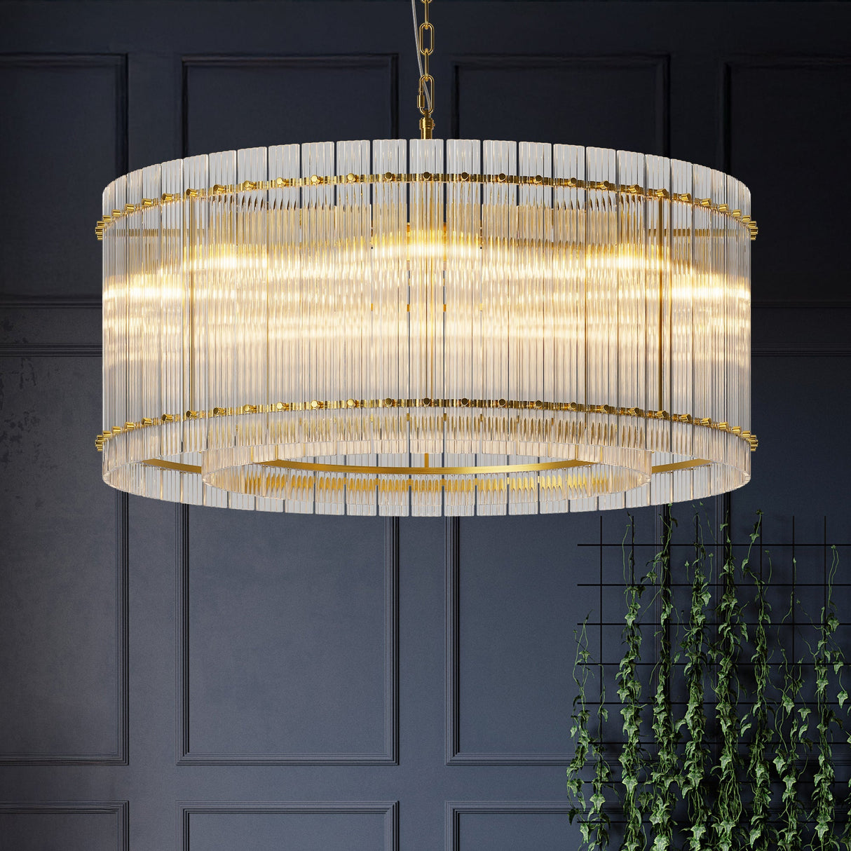 37' Modern Gold Round Chandelier,2-Tier 8-Light Water Ripple Crystal Glass Chandeliers,for Dining Room,Living Room,Bedroom,High Ceiling,Foyer Entryway,Luxury Chandelier
