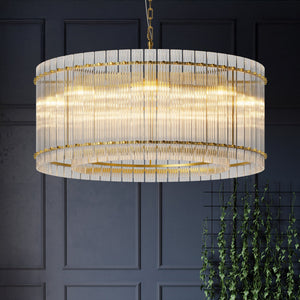 37' Modern Gold Round Chandelier,2-Tier 8-Light Water Ripple Crystal Glass Chandeliers,for Dining Room,Living Room,Bedroom,High Ceiling,Foyer Entryway,Luxury Chandelier