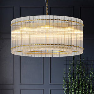 37' Modern Gold Round Chandelier,2-Tier 8-Light Water Ripple Crystal Glass Chandeliers,for Dining Room,Living Room,Bedroom,High Ceiling,Foyer Entryway,Luxury Chandelier