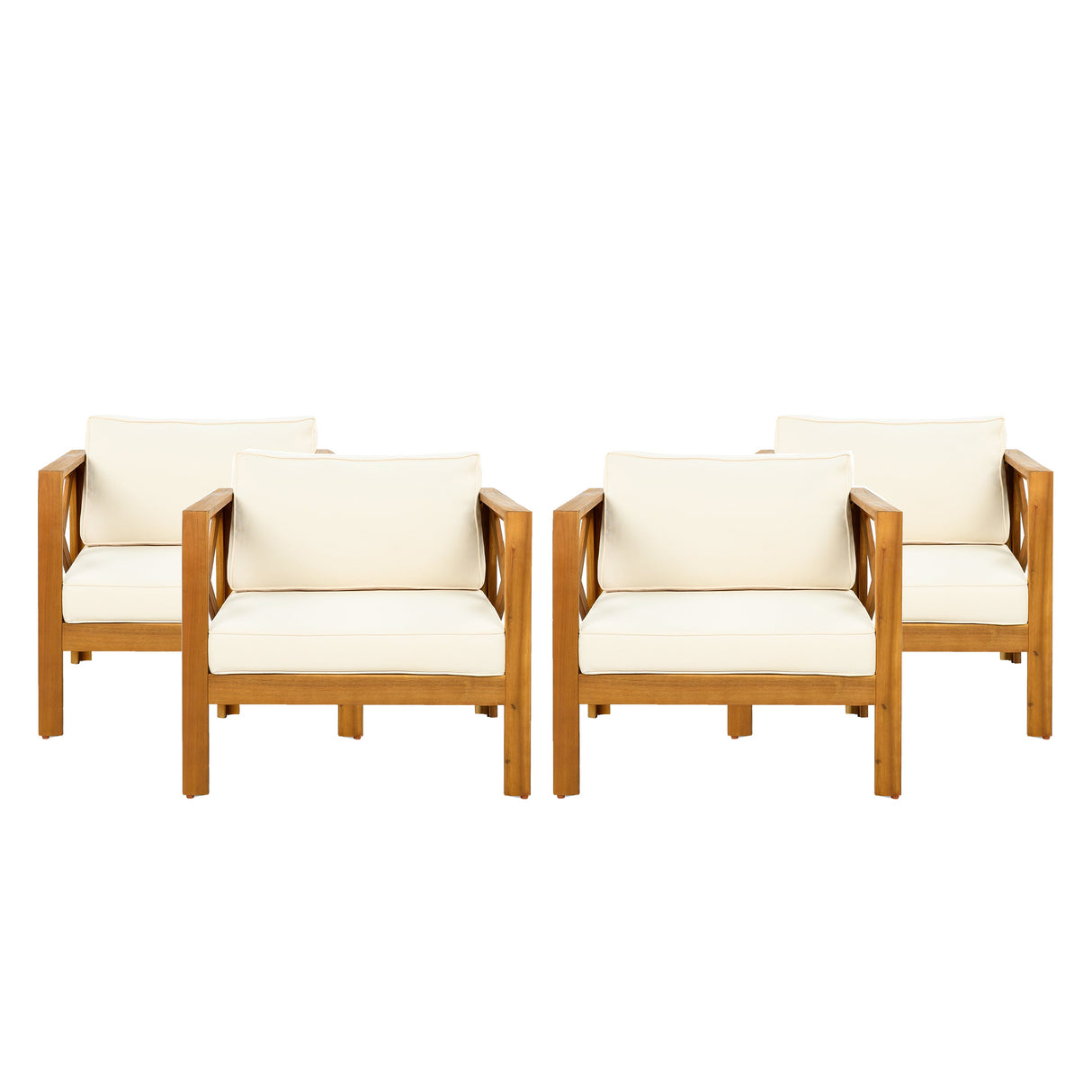 Outdoor Acacia Wood Club Armchair with Cushions (Set of 4)