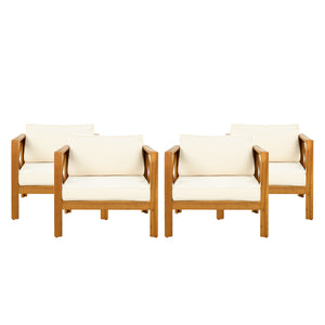 Outdoor Acacia Wood Club Armchair with Cushions (Set of 4)