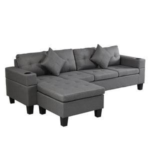 Modern Sectional Sofa Set with L Shape Chaise Lounge and Cup Holders